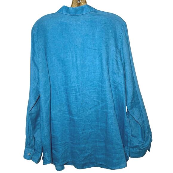 J. Jill Women’s Love Linen Long Sleeve Button Down Shirt Aqua Blue Size Medium - Picture 3 of 10